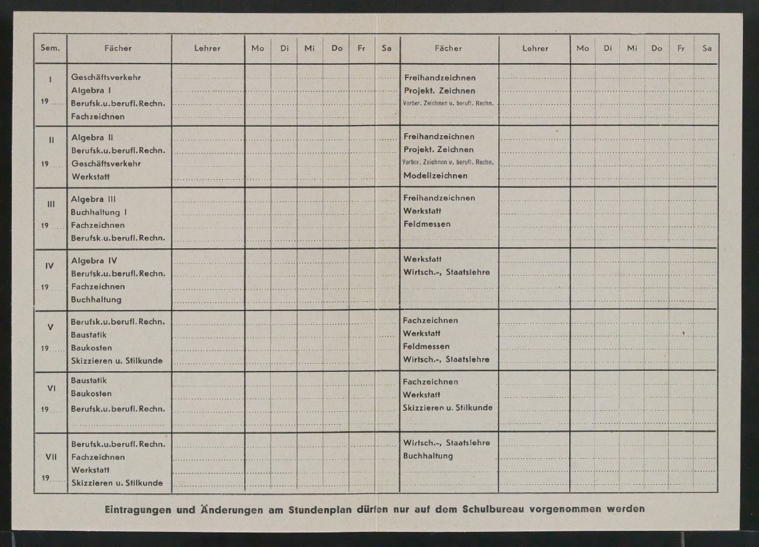 Vordrucke für Allgemeine Gewerbeschule — Blatt 7
