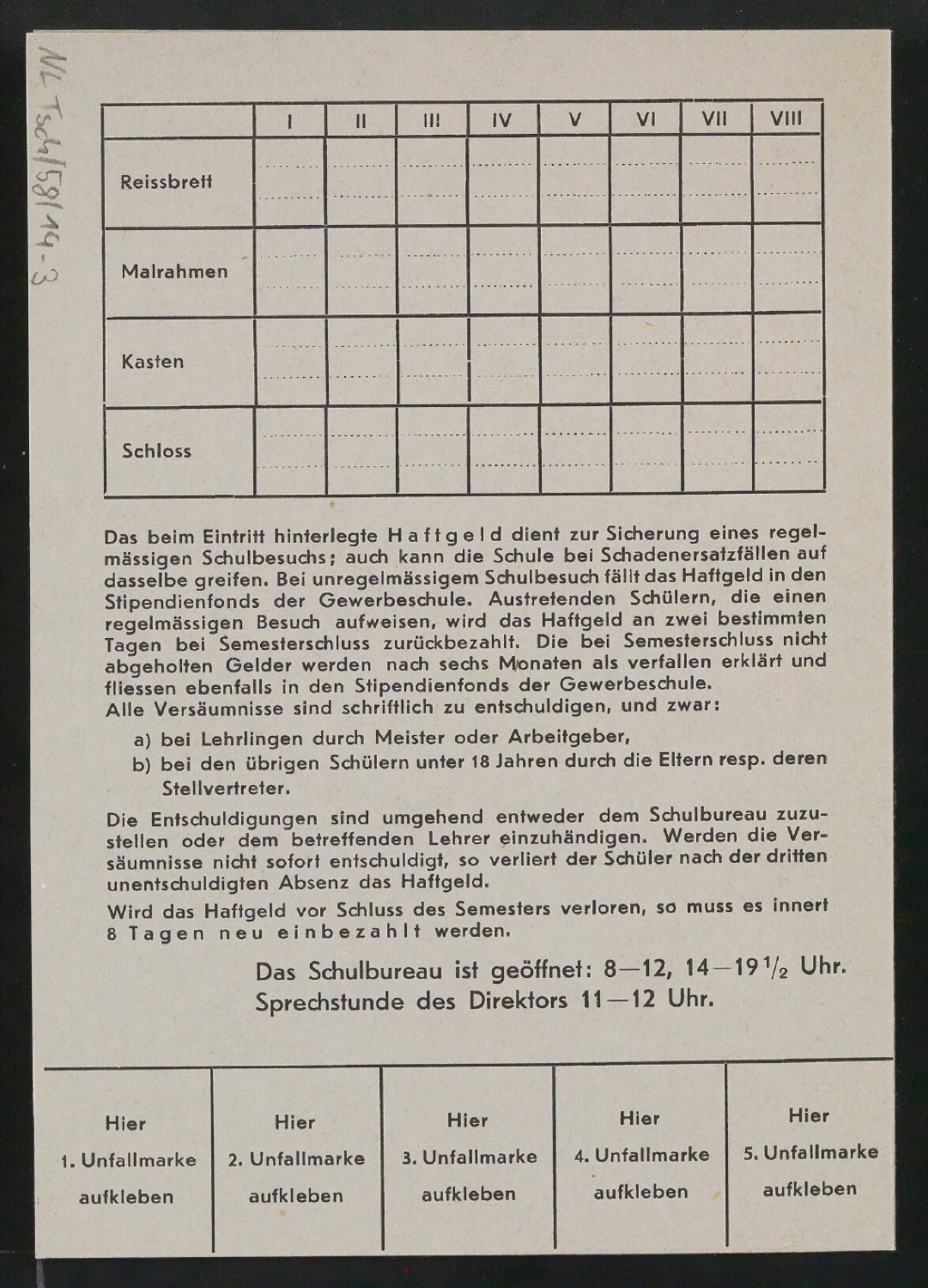Vordrucke für Allgemeine Gewerbeschule — Blatt 8