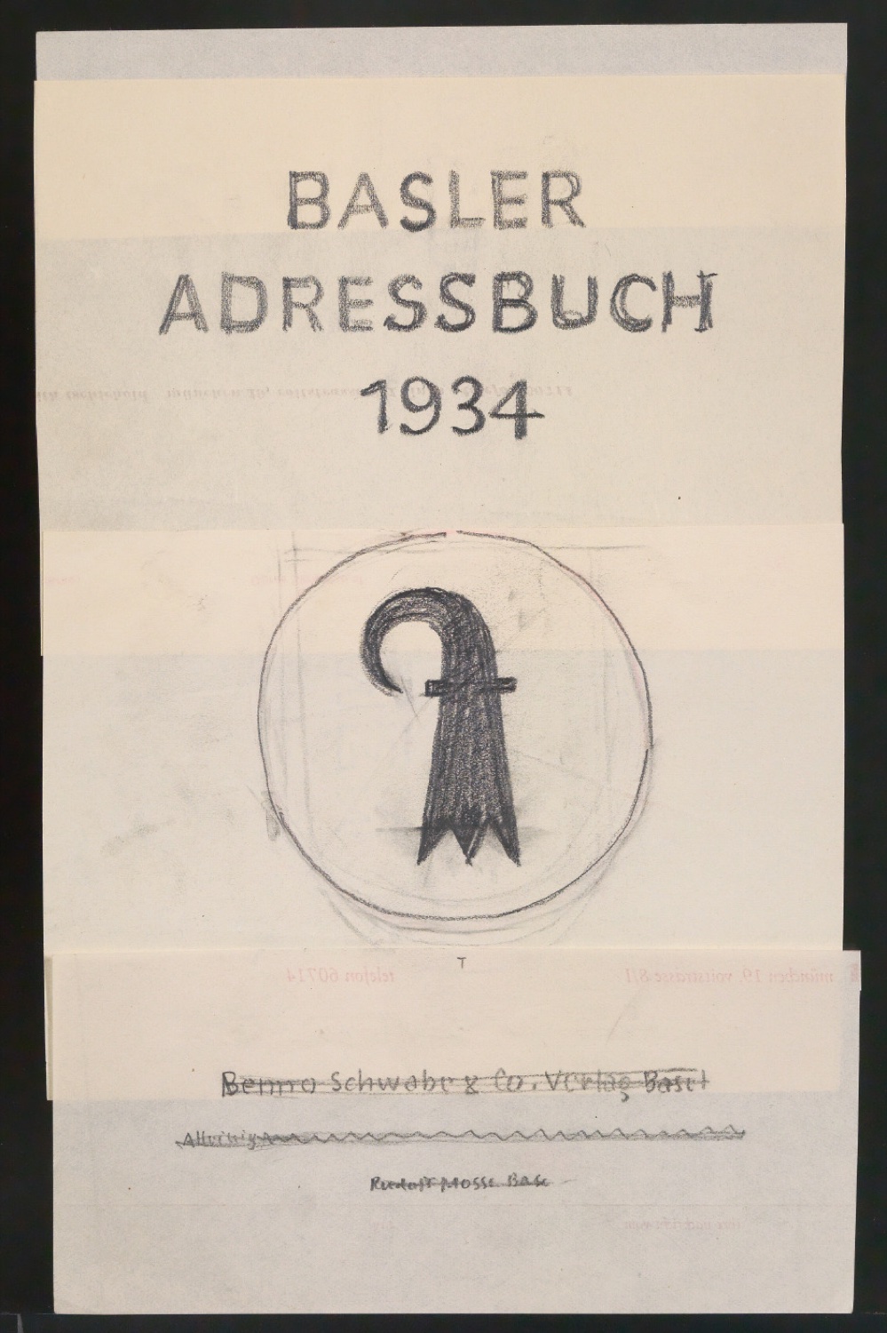 Entwurfszeichnungen für Titelblatt und Einbanddecke von Basler Adressbuch 1934 — Blatt 7