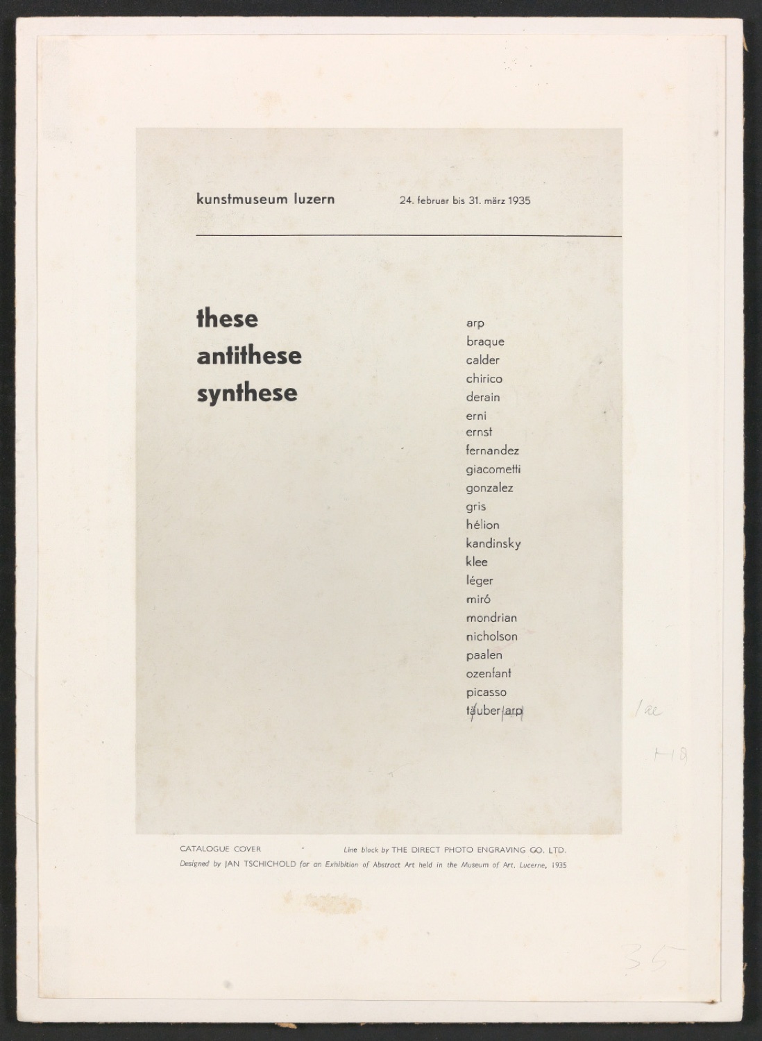 Korrigiertes Titelblatt von These, Antithese, Synthese für eine englischspachige Publikation — Blatt 1