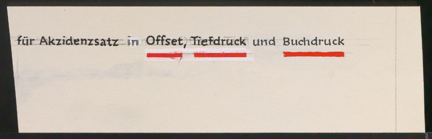 Entwurfsskizzen, Typoskripte und Notizen für Uhertype Prospekt — Blatt 29