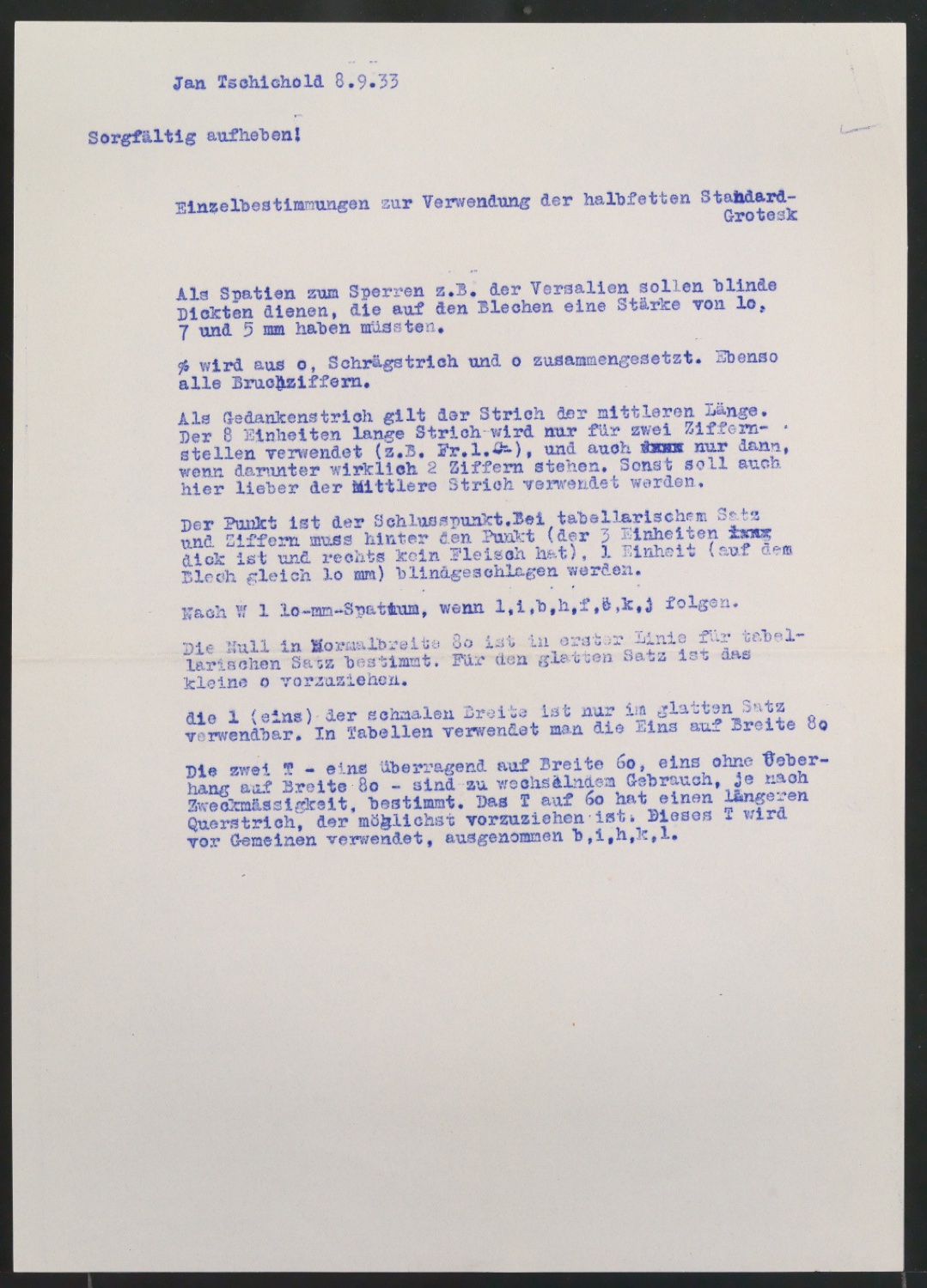 Einzelbestimmungen zur Verwendung der halbfetten Standard-Grotesk — Blatt 3