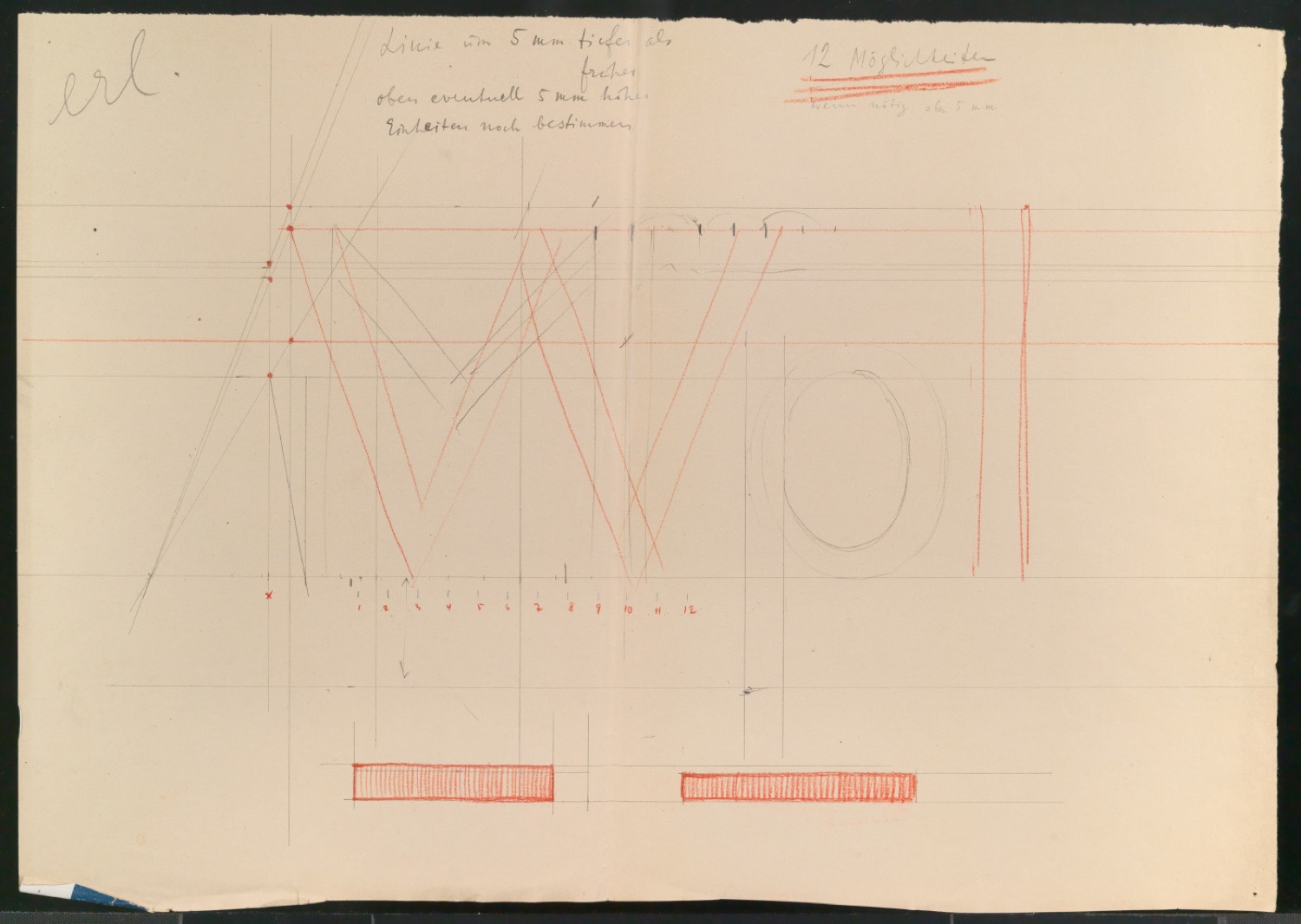 Mappe mit Entwurfszeichnungen Uhertype Standard-Grotesk Halbfett, erledigte Skizzen (ungültige) — Blatt 1