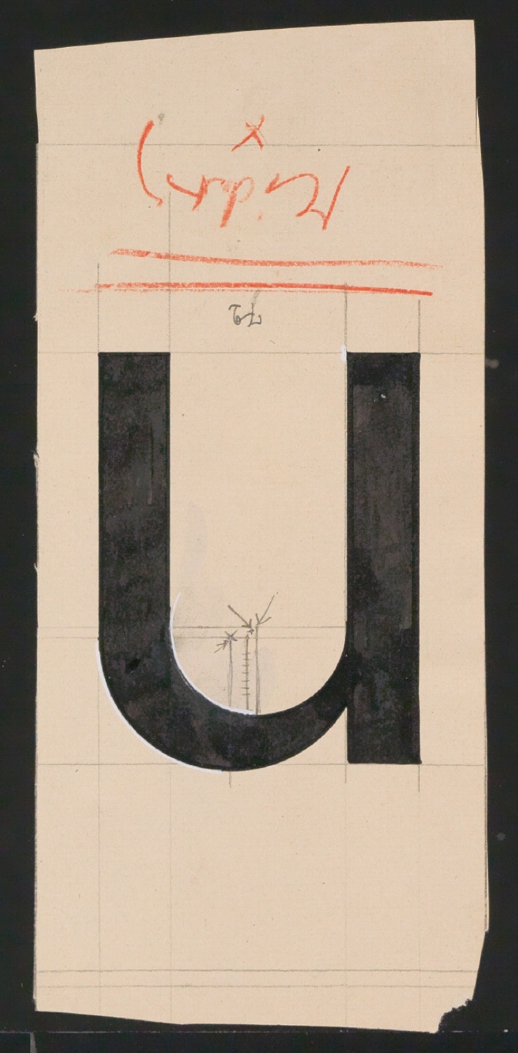 Mappe mit Entwurfszeichnungen Uhertype Standard-Grotesk Halbfett, erledigte Skizzen (ungültige) — Blatt 15