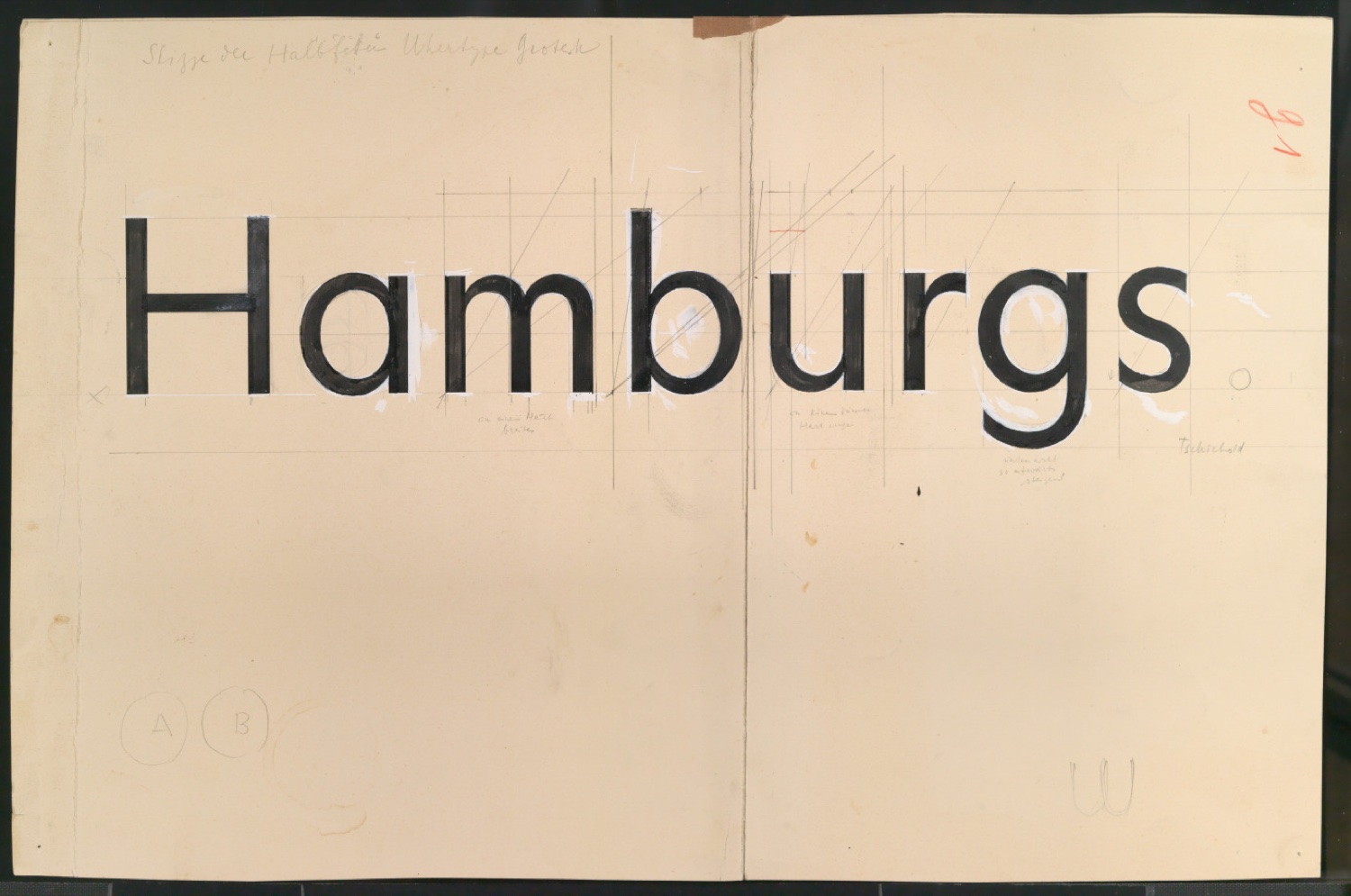 Mappe mit Entwurfszeichnungen Uhertype Standard-Grotesk Halbfett, erledigte Skizzen (ungültige) — Blatt 65