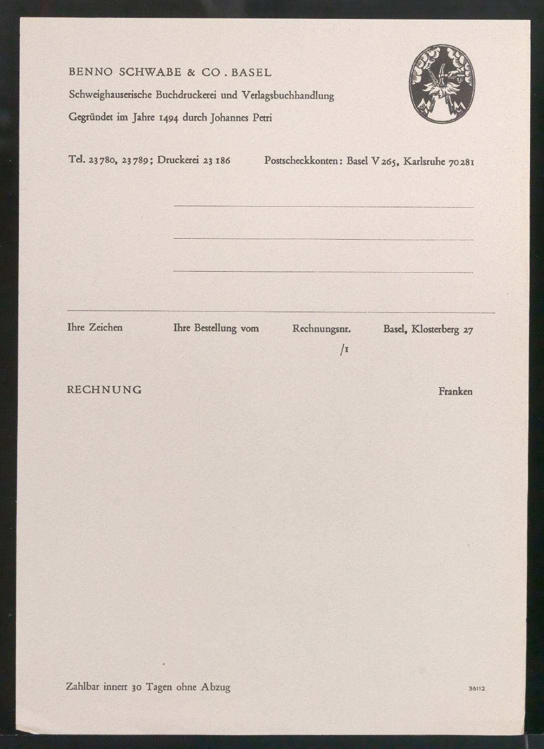 Geschäftdrucksachen für Benno Schwabe & Co — Blatt 7