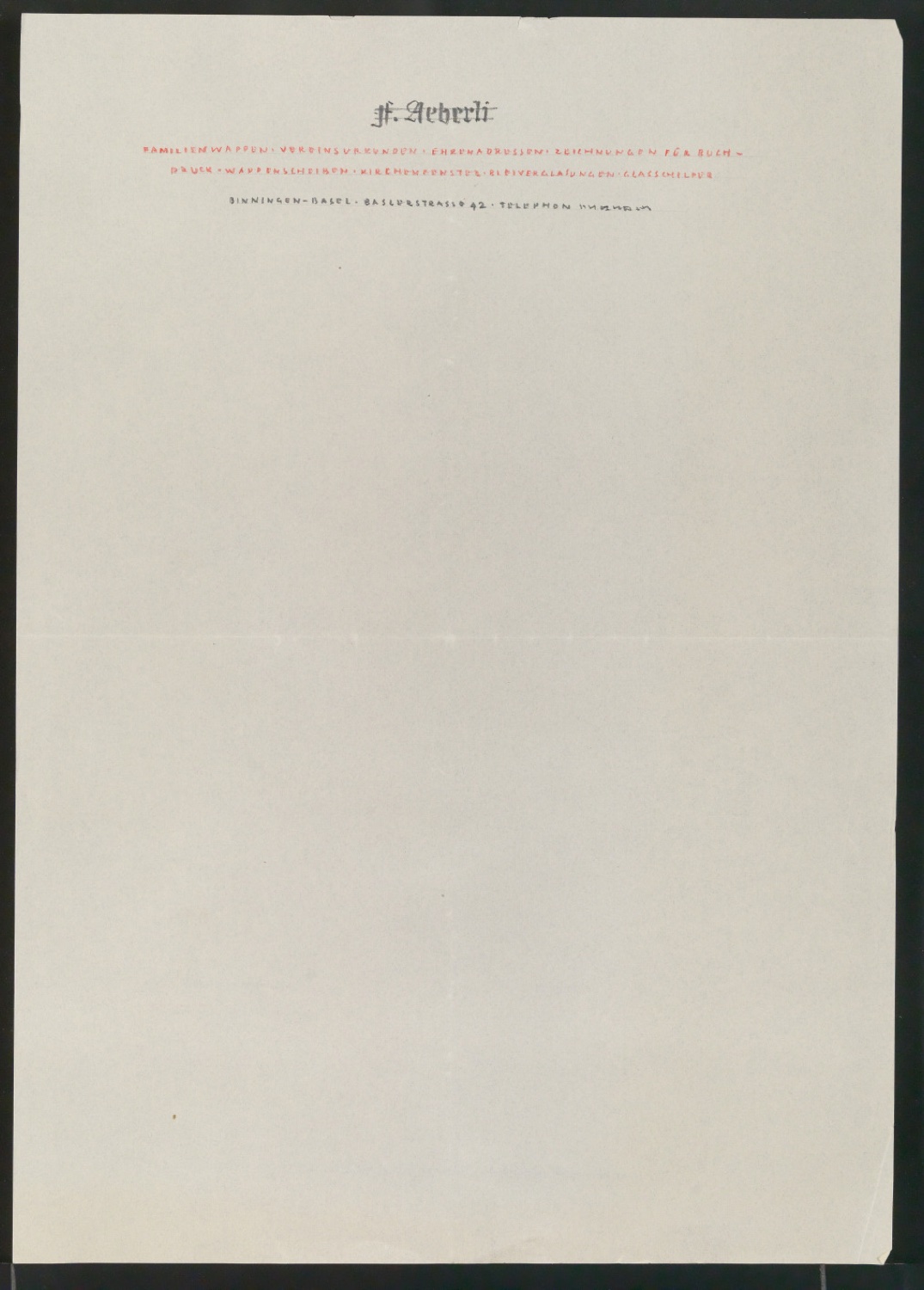 Entwurfszeichnung von Briefbogen für F. Aeberli — Blatt 1