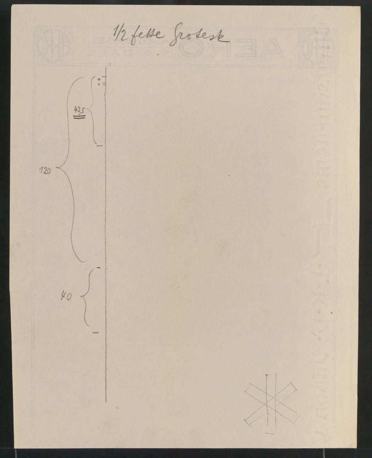 Mappe mit Entwurfszeichnungen Uhertype Halbfette Standard-Grotesk Pausen auf Transparentpapier — Blatt 1