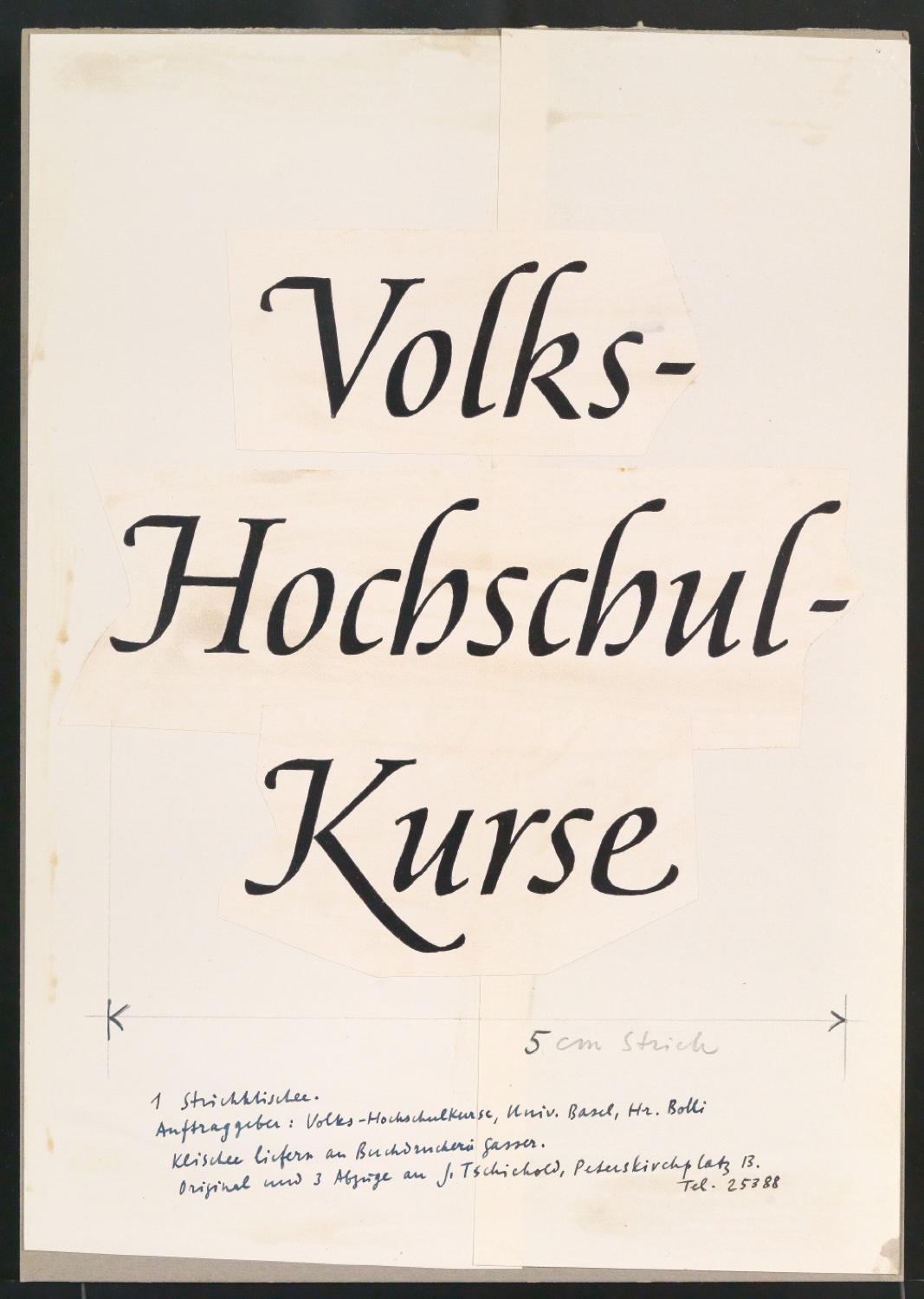 Klischeevorlage für Schriftzug Volks-Hochschul-Kurse — Blatt 1