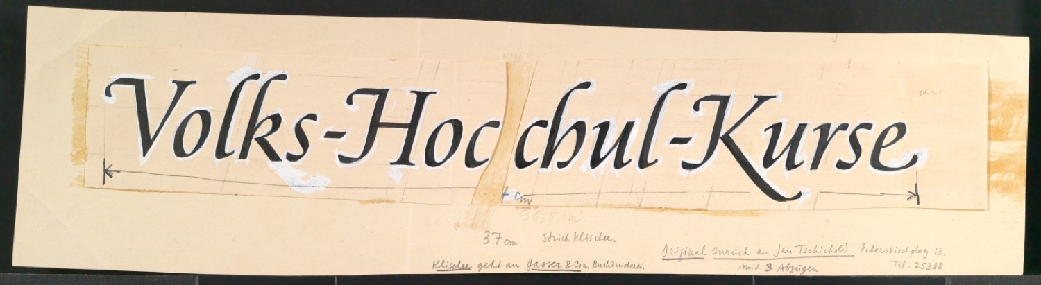 Entwurf von Schriftzug Volks-Hochschul-Kurse — Blatt 1