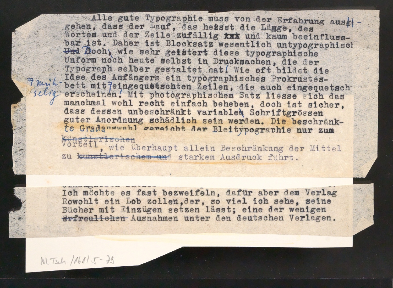 Konvolut Notizen und Zitate zu den Vorzügen der klassischen Typografie — Blatt 26
