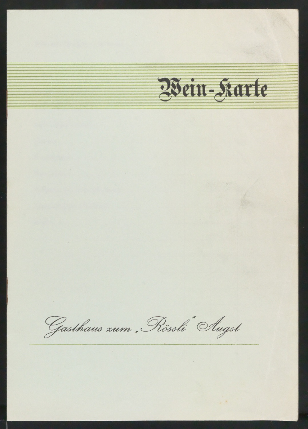 Probedruck von Wein-Karte Gasthaus zum Rössli Augst — Blatt 1