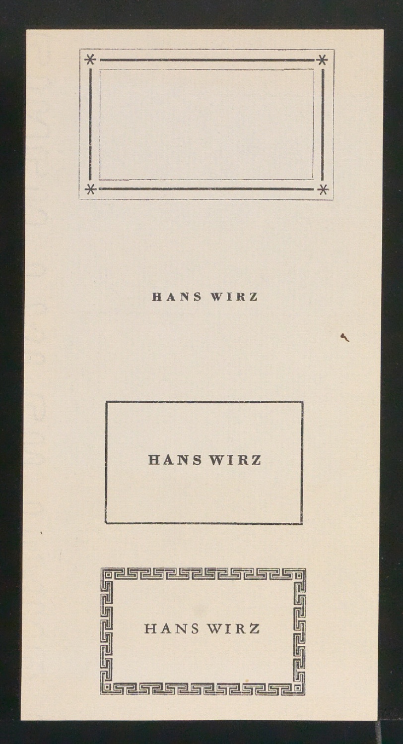 Probedrucke von Exlibris für Hans Wirz — Blatt 1