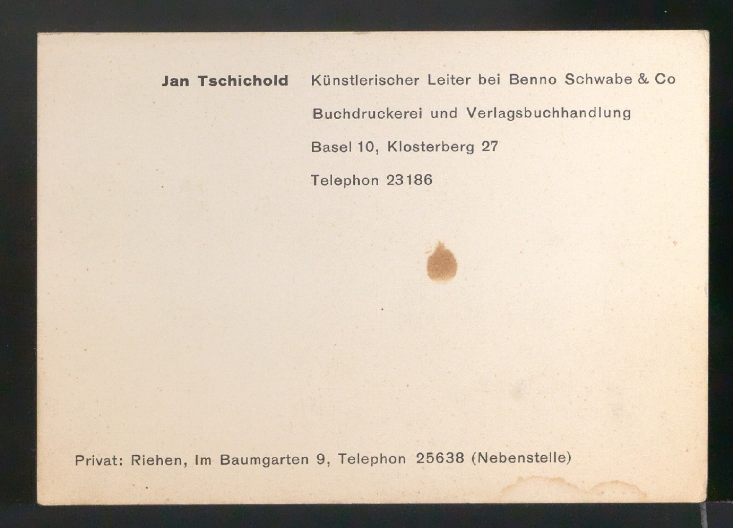 Visitenkarten für Jan Tschichold Künstlerischer Leiter bei Benno Schwabe & Co — Blatt 3