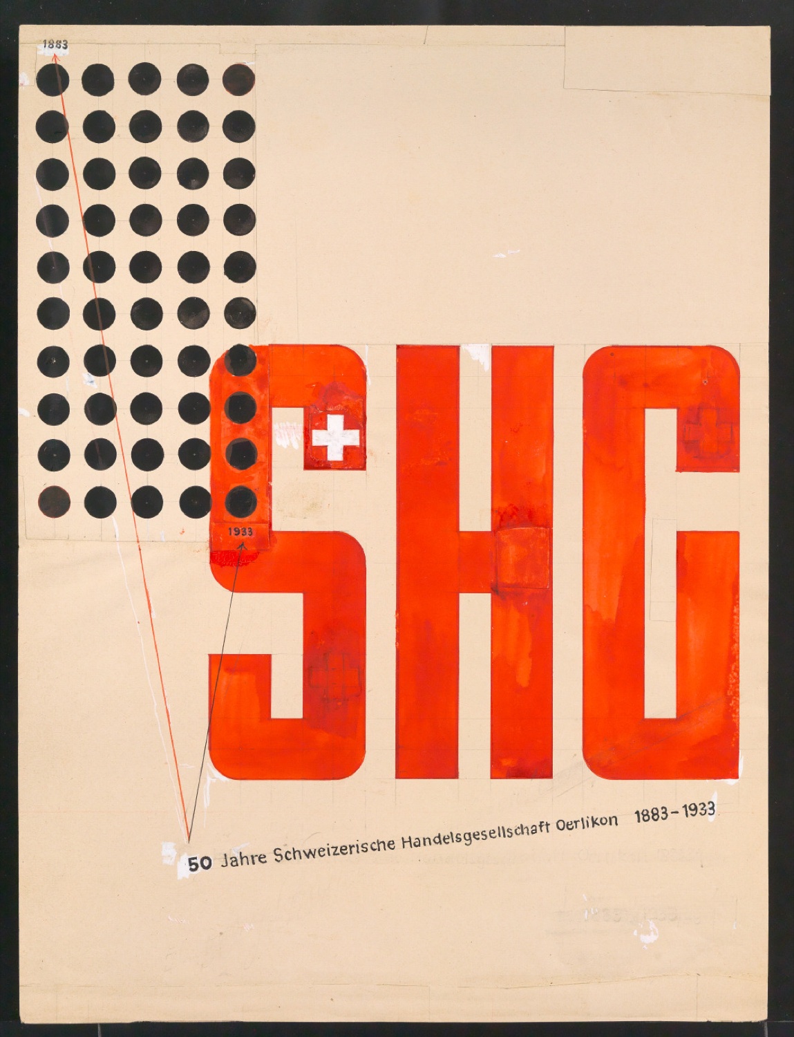 Entwürfe für Reklameblatt 50 Jahre Schweizerische Handelsgesellschaft Oerlikon — Blatt 1