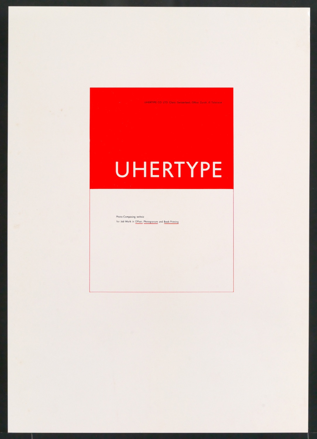 Probedruck für Reproduktion von Titelblatt Uhertype — Blatt 1