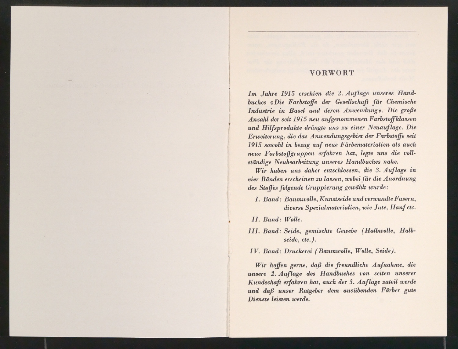 Probedruck von Umschlag und Inhaltsverzeichnis für Die Farbstoffe der Gesellschaft für Chemische Industrie in Basel und deren Anwendung. Dritter Band — Blatt 4