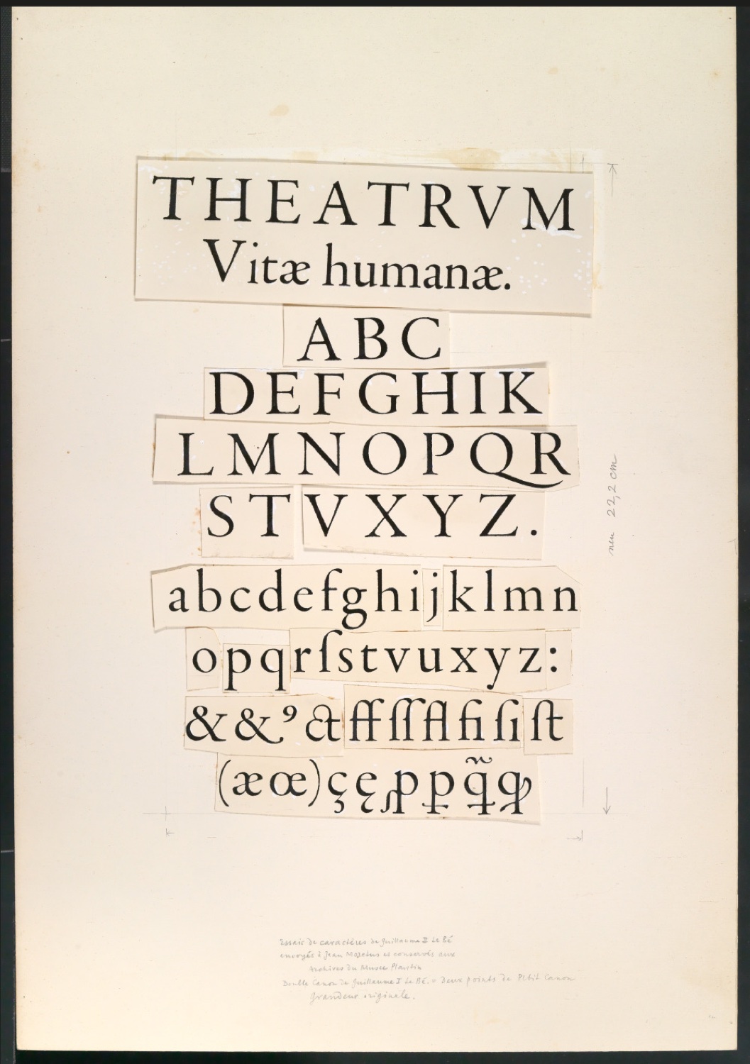 Montiertes Alphabet aus einer Antiqua von Guillaume II Le Bé — Blatt 1