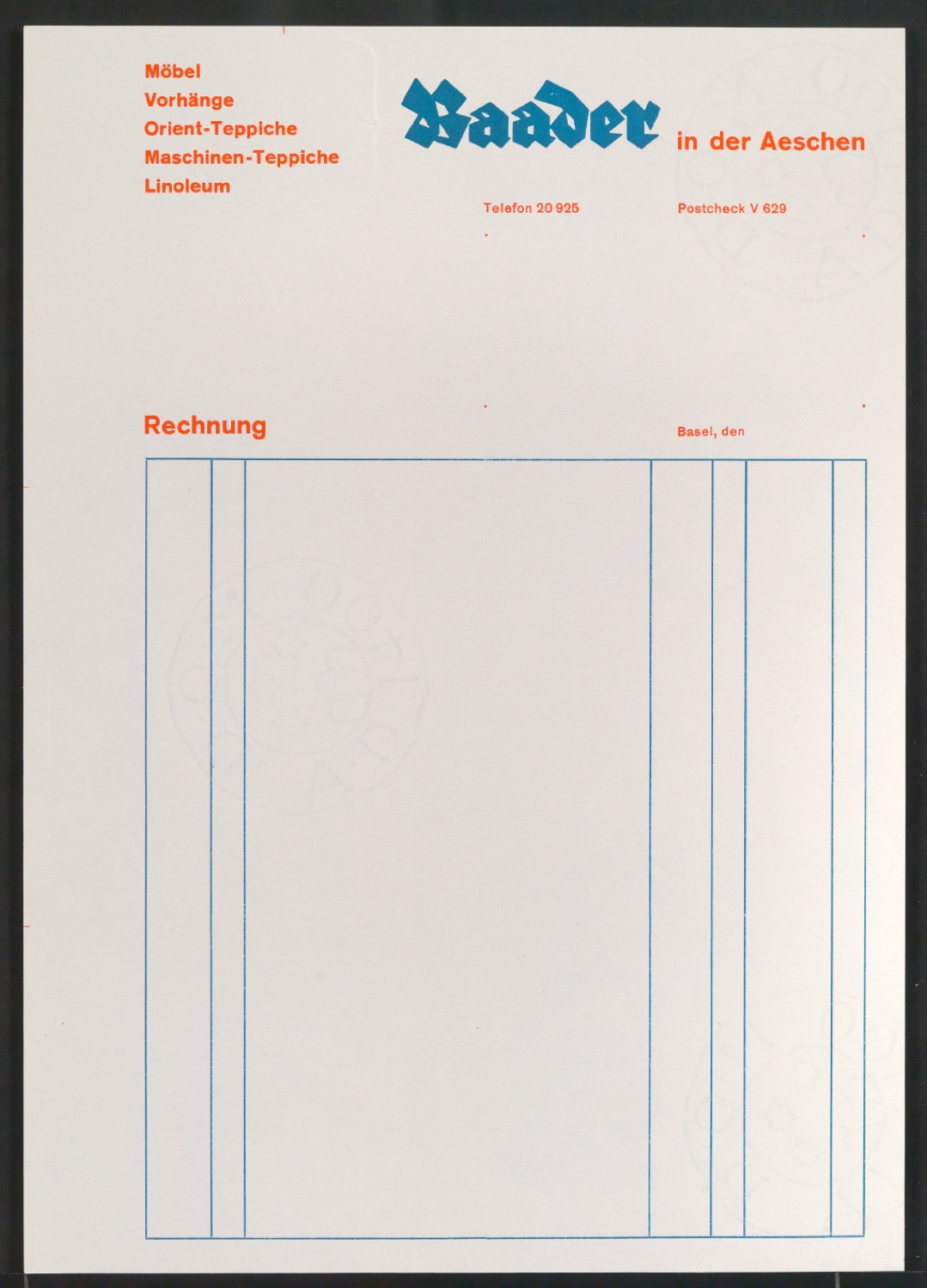 Rechnungsvordruck für Baader — Blatt 1