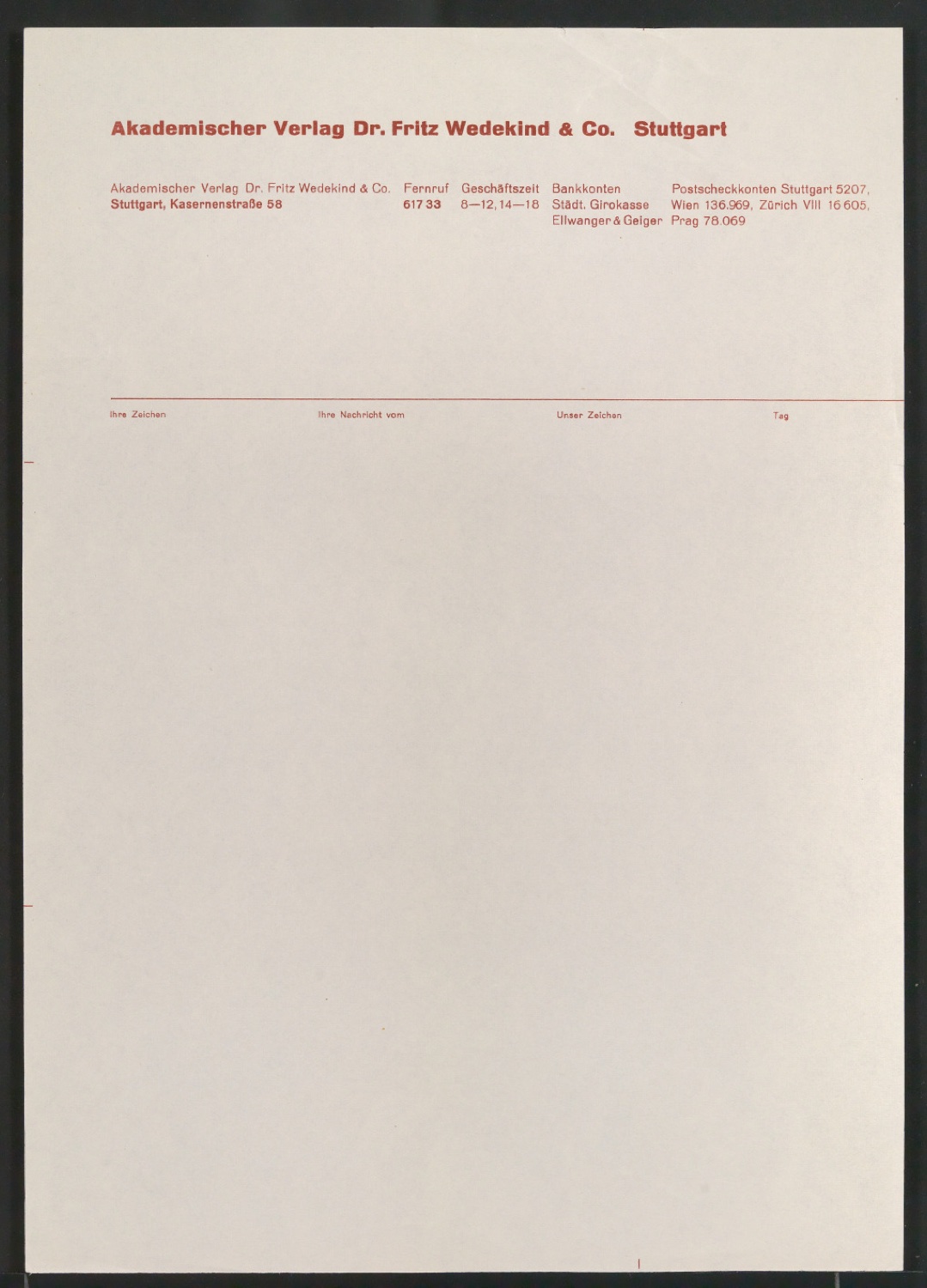Briefbogen für Akademischer Verlag Dr. Fritz Wedekind & Co — Blatt 3