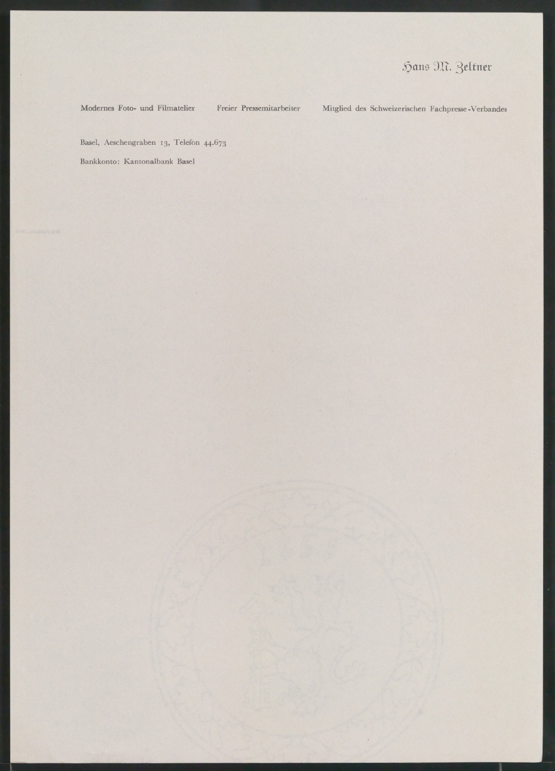 Entwurfskizze und Probedruck von Briefbogen für Hans M. Zeltner — Blatt 1