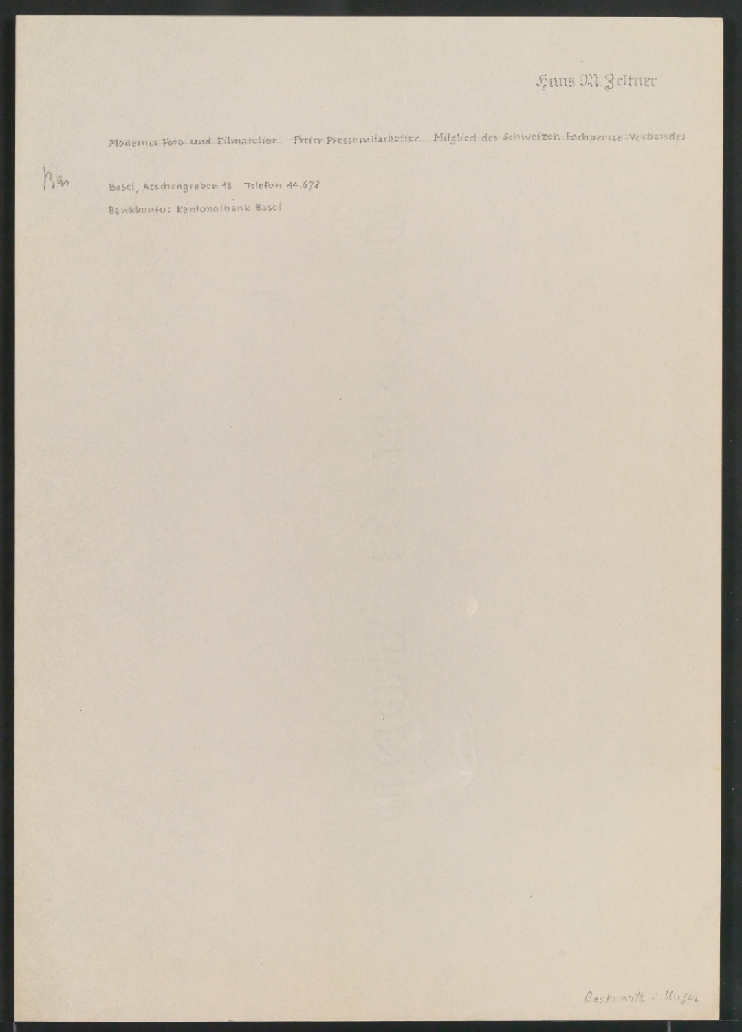 Entwurfskizze und Probedruck von Briefbogen für Hans M. Zeltner — Blatt 3