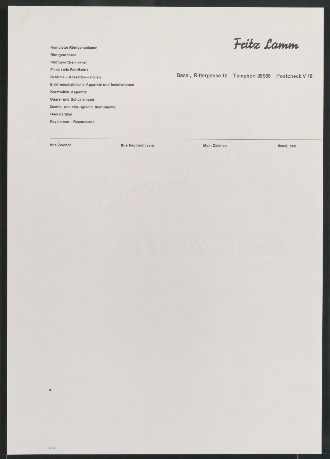 Briefbogen für Firma Fritz Lamm — Blatt 1