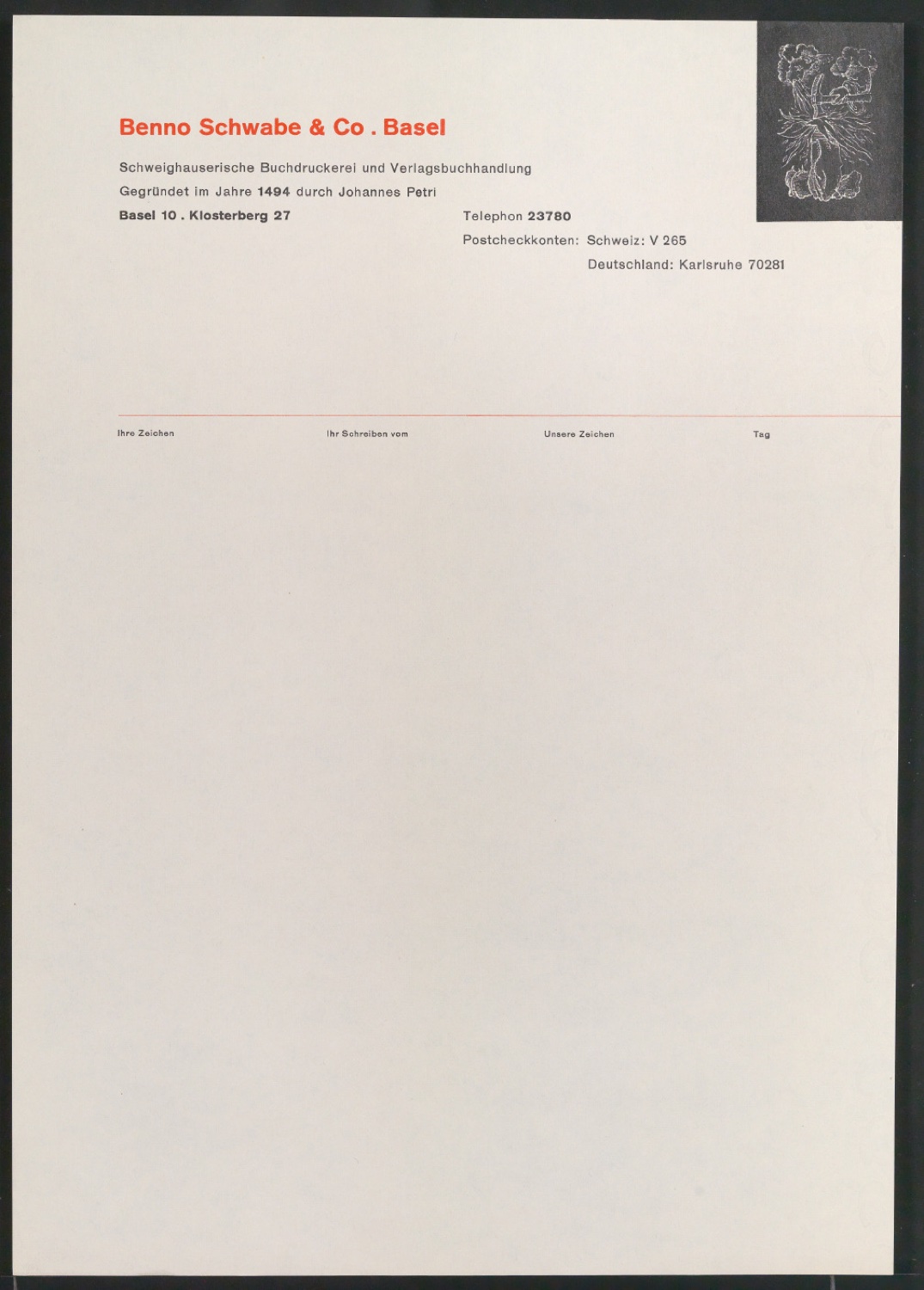 Briefbögen und Briefumschläge für Benno Schwabe & Co — Blatt 5
