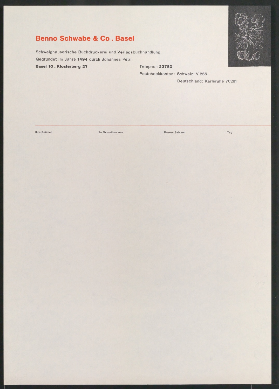 Briefbögen und Briefumschläge für Benno Schwabe & Co — Blatt 7