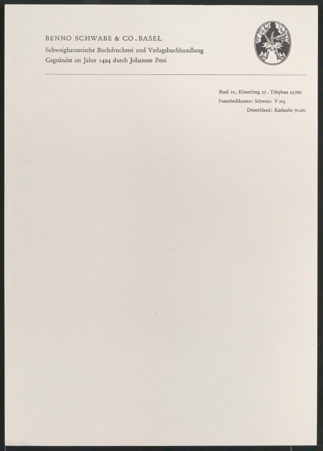 Briefbögen und Briefumschläge für Benno Schwabe & Co — Blatt 11