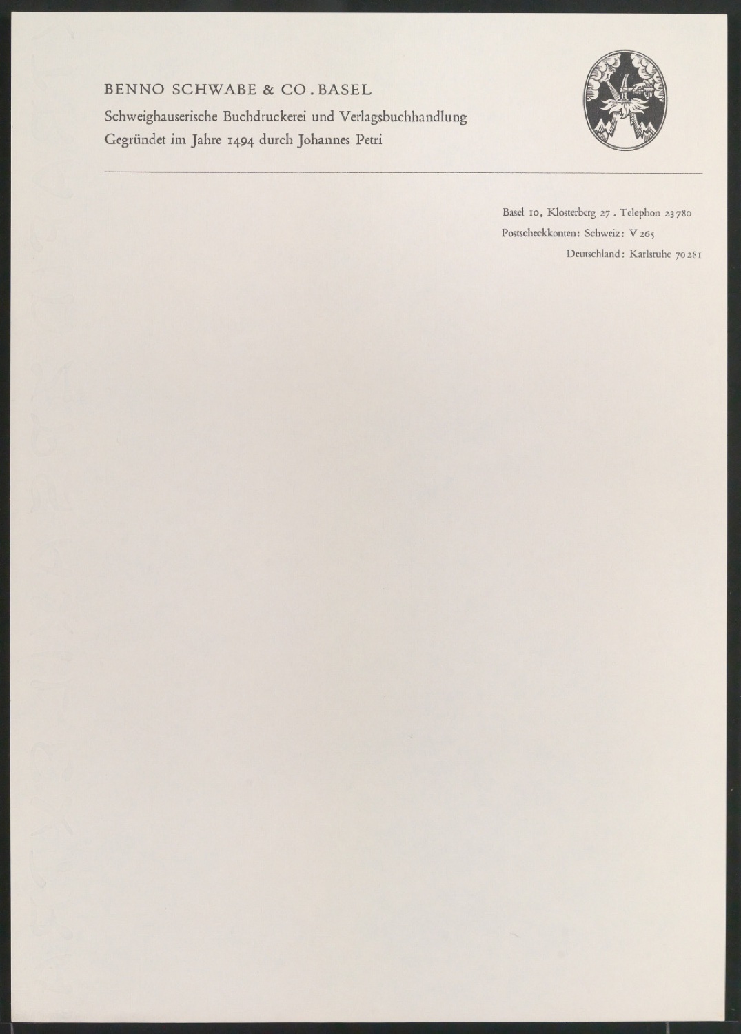 Briefbögen und Briefumschläge für Benno Schwabe & Co — Blatt 13
