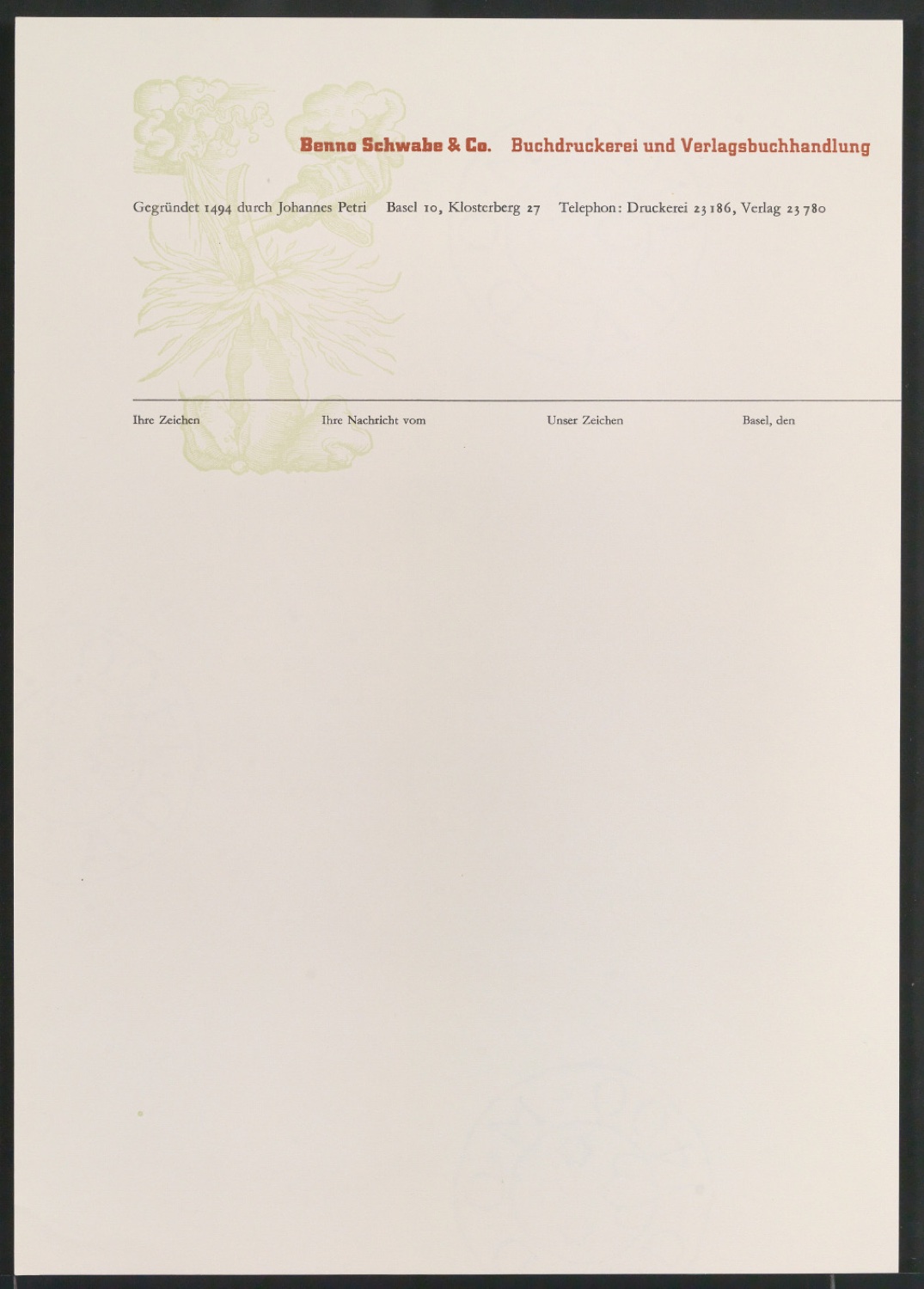 Briefbögen und Briefumschläge für Benno Schwabe & Co — Blatt 15