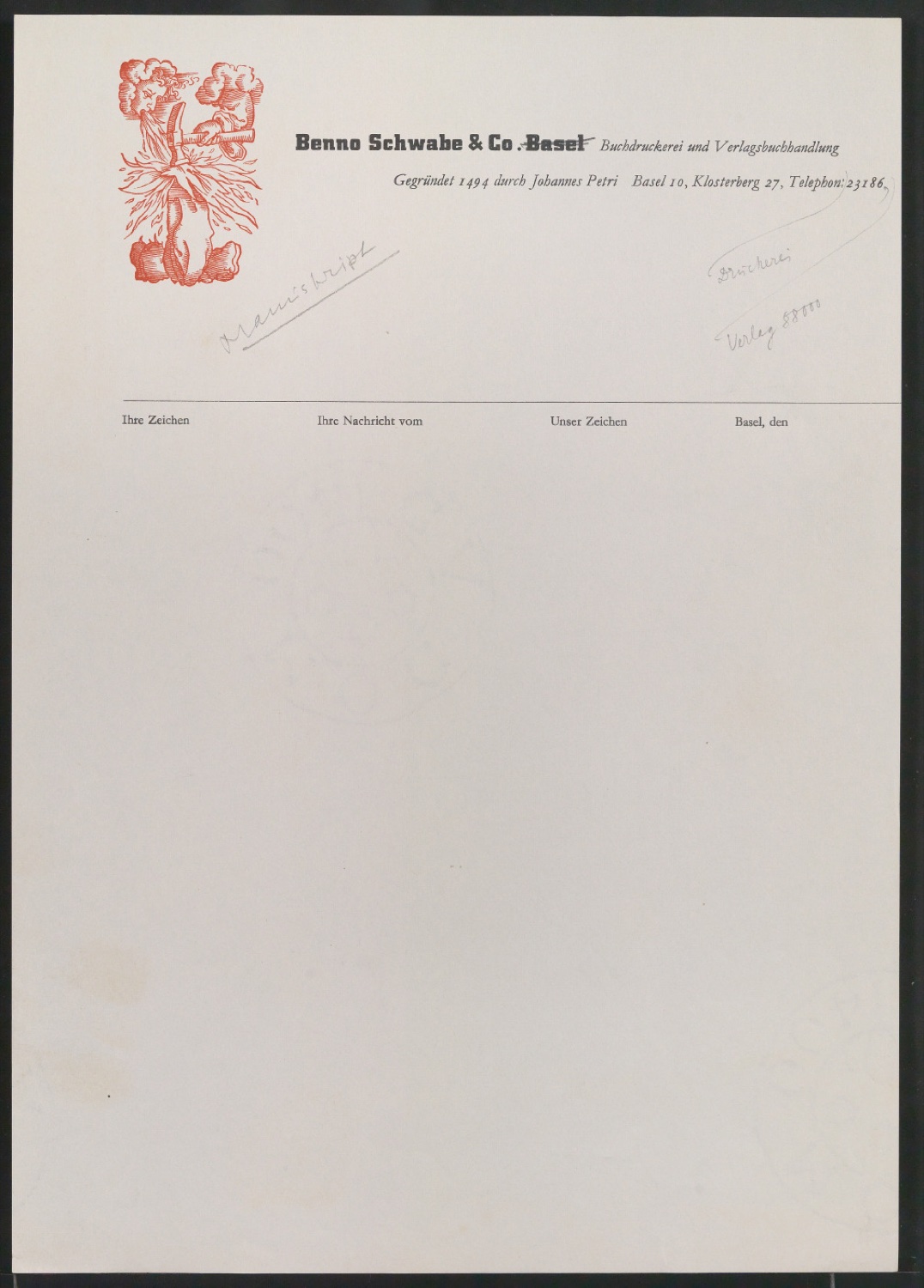 Briefbögen und Briefumschläge für Benno Schwabe & Co — Blatt 25