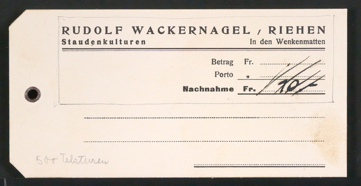 Geschäftsdrucksachen für Firma Wackernagel & Schönholzer, Gartenbau — Blatt 1