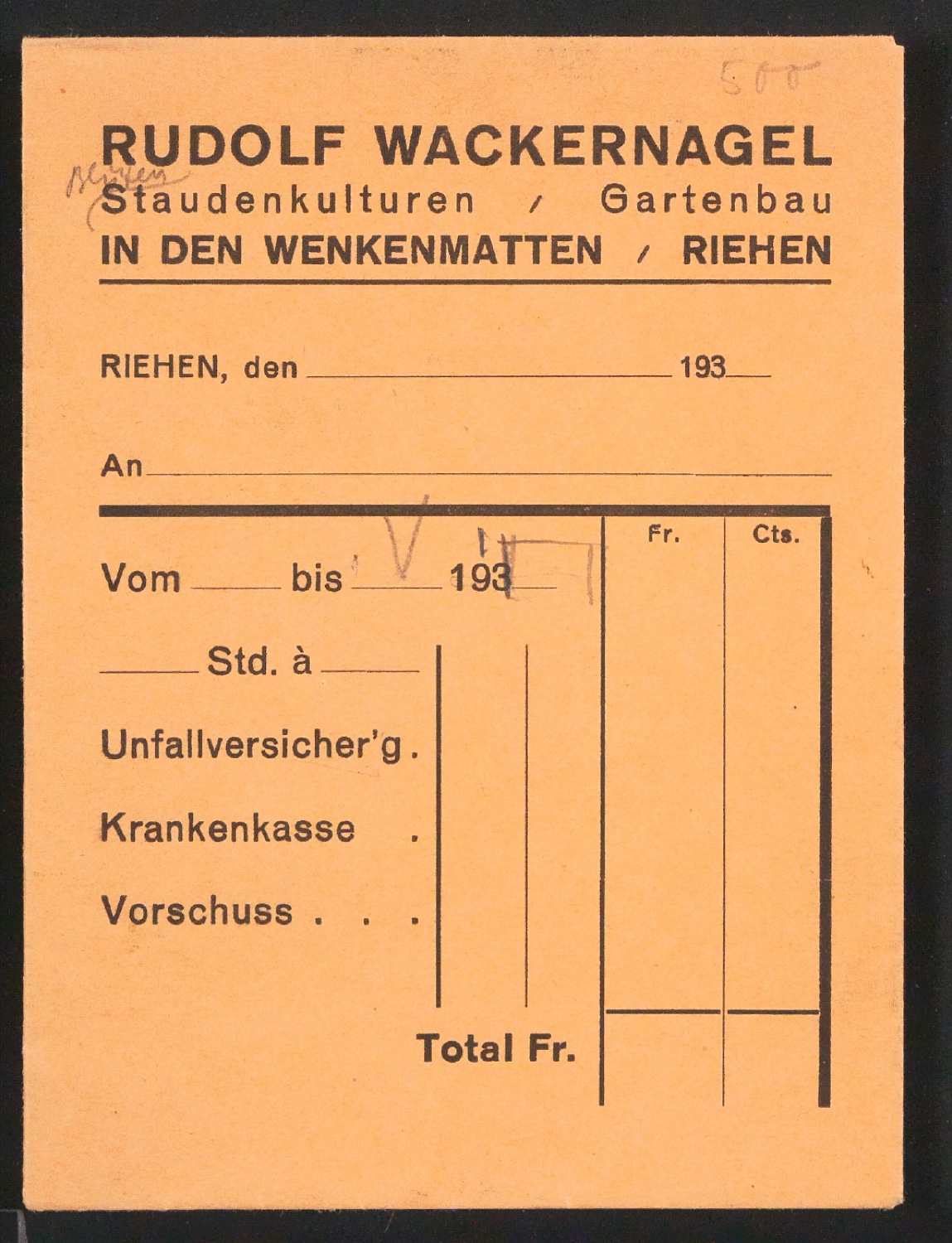 Geschäftsdrucksachen für Firma Wackernagel & Schönholzer, Gartenbau — Blatt 3