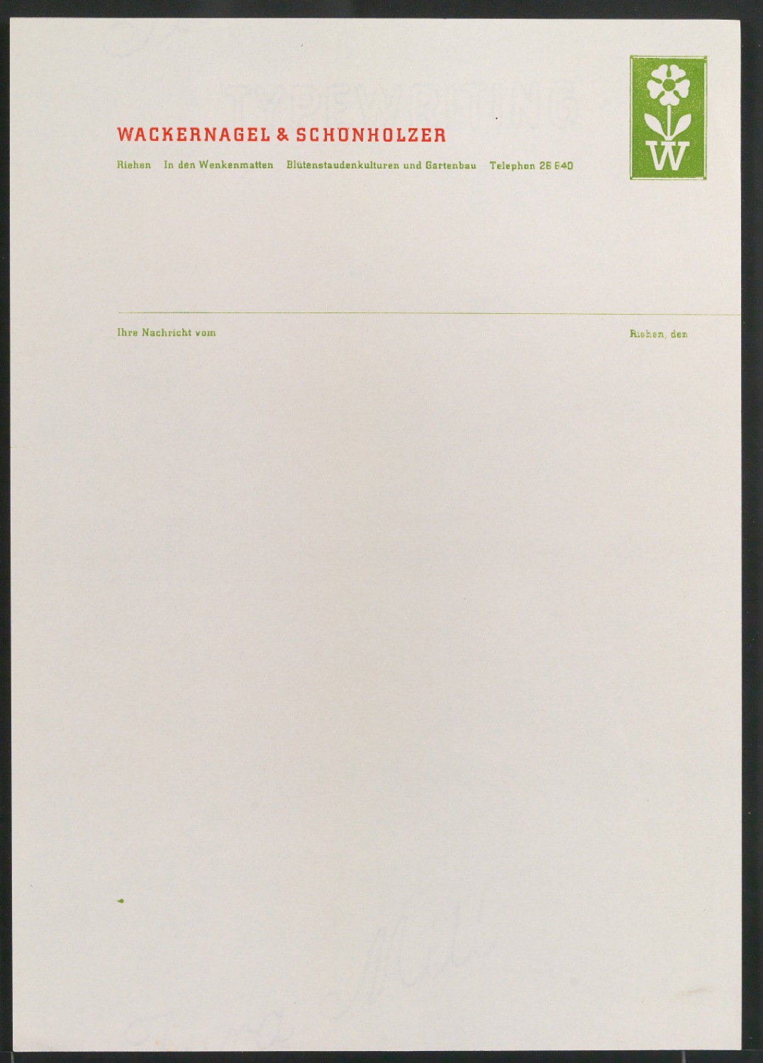 Geschäftsdrucksachen für Firma Wackernagel & Schönholzer, Gartenbau — Blatt 11