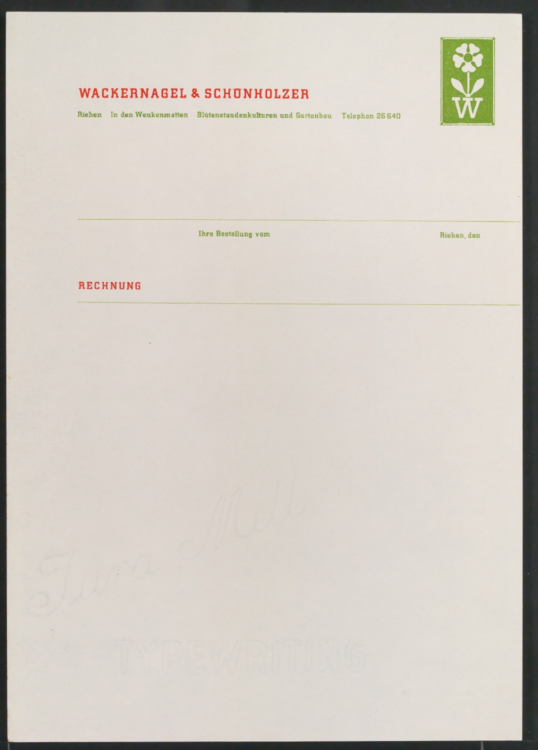 Geschäftsdrucksachen für Firma Wackernagel & Schönholzer, Gartenbau — Blatt 13