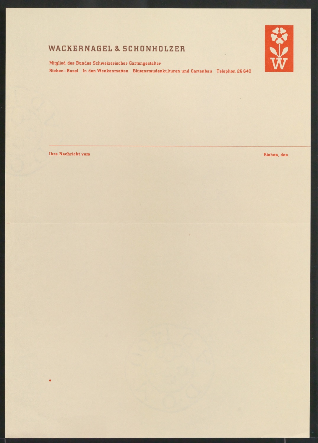 Geschäftsdrucksachen für Firma Wackernagel & Schönholzer, Gartenbau — Blatt 15