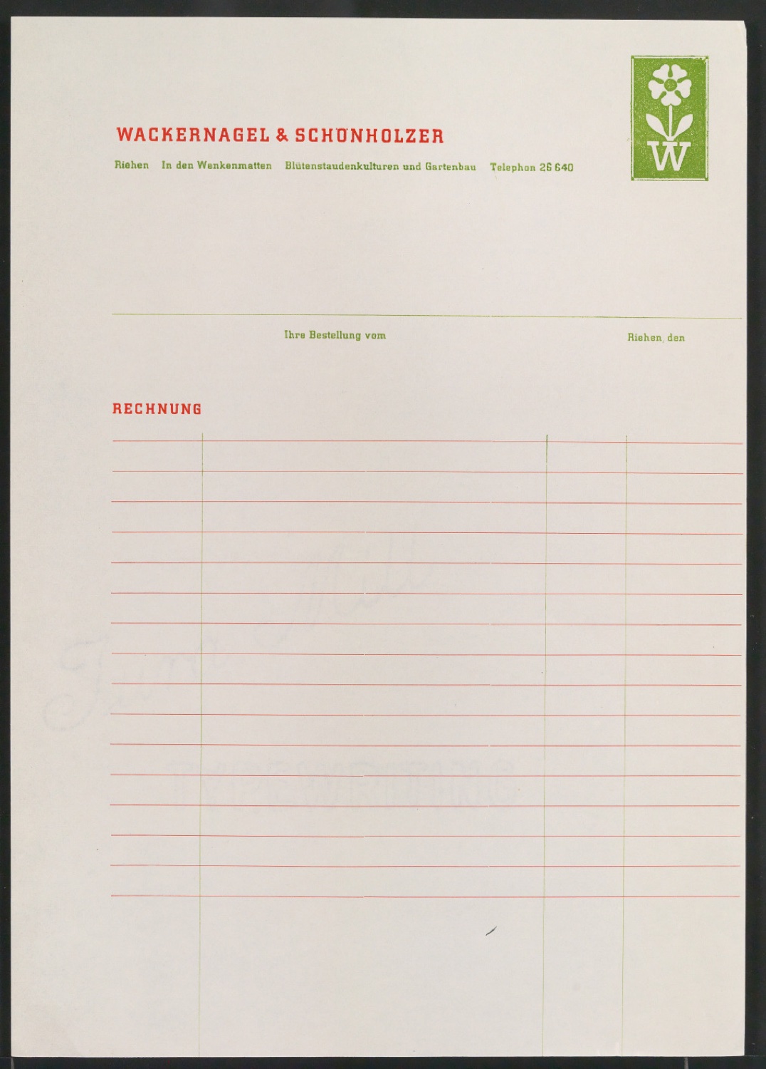 Geschäftsdrucksachen für Firma Wackernagel & Schönholzer, Gartenbau — Blatt 17