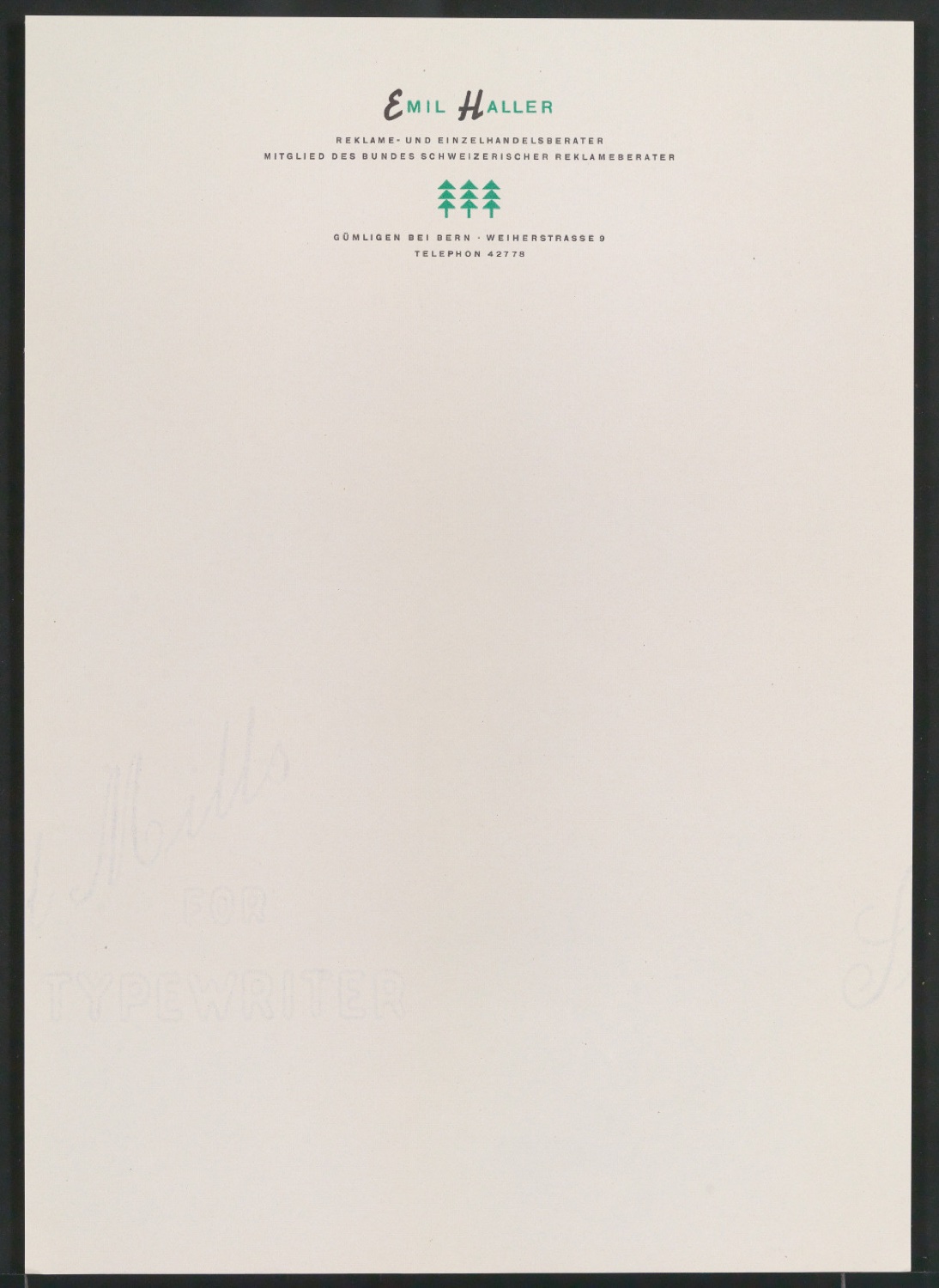 Briefbogen für Emil Haller - Reklame- und Einzelhandelsberater — Blatt 1