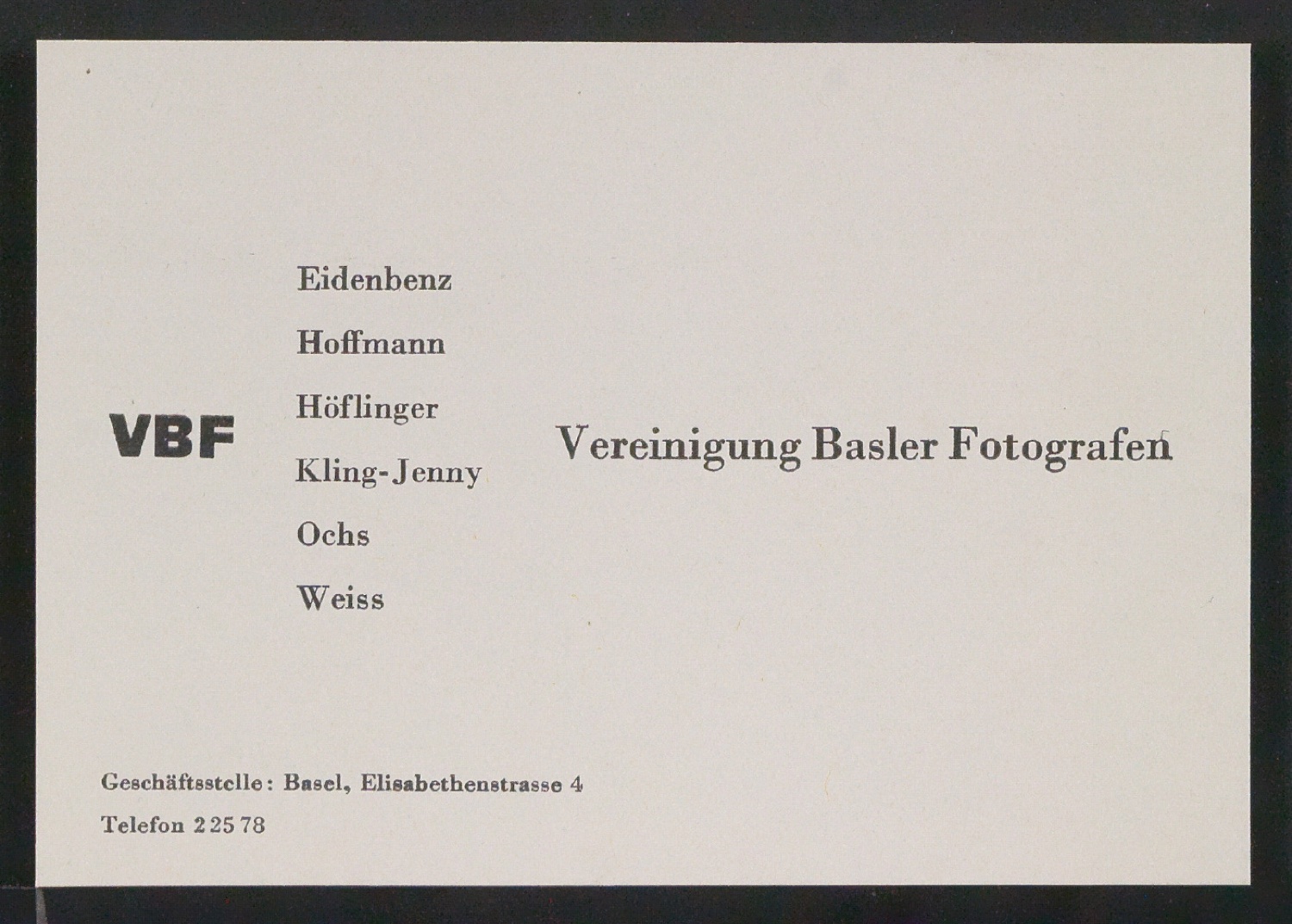 Briefbogen, Rechnungsvordruck und Visitenkarte für Vereinigung Basler Fotografen — Blatt 7