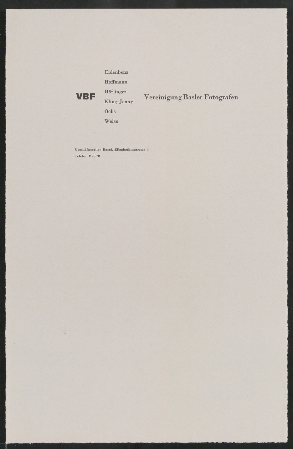 Briefbogen, Rechnungsvordruck und Visitenkarte für Vereinigung Basler Fotografen — Blatt 9