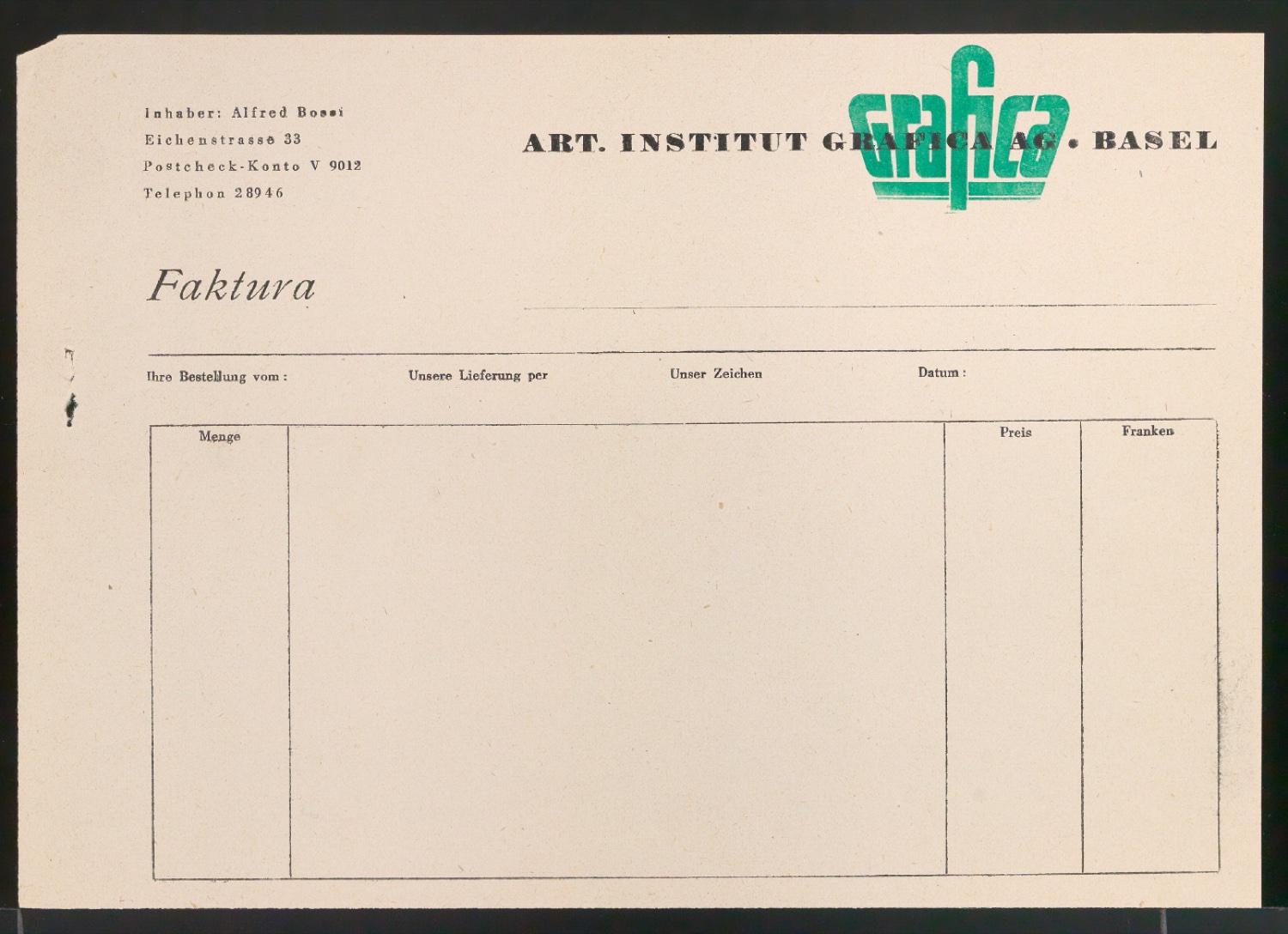 Probedrucke von Rechnungsvordruck für Art Institut Grafic AG — Blatt 3