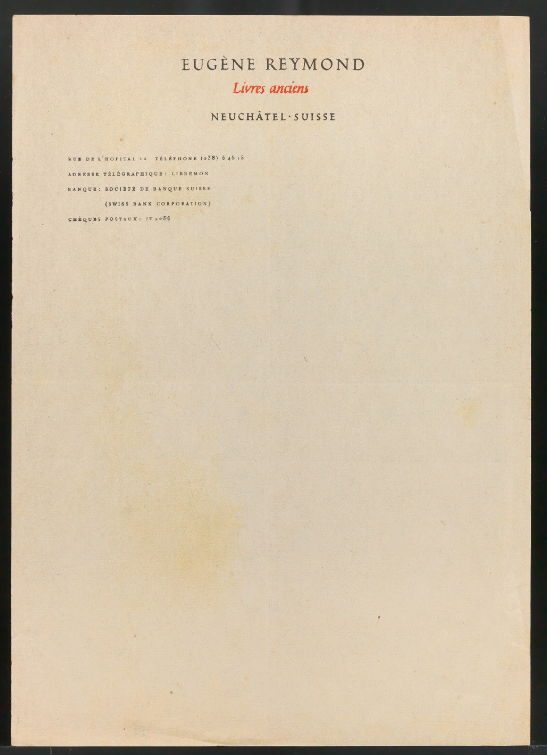 Probedruck und Belegexemplar Briefbogen für Eugène Reymond — Blatt 1