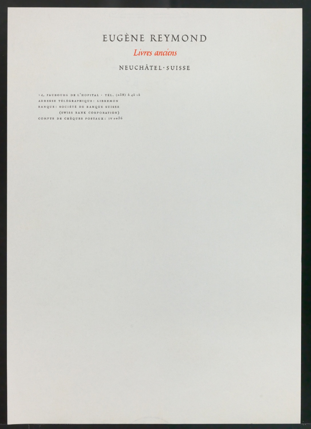 Probedruck und Belegexemplar Briefbogen für Eugène Reymond — Blatt 9