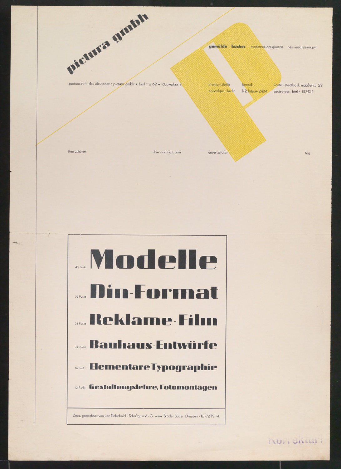 Entwurf und Probedruck Briefbogen pictura gmbh für Schriftprobe von Zeus — Blatt 1