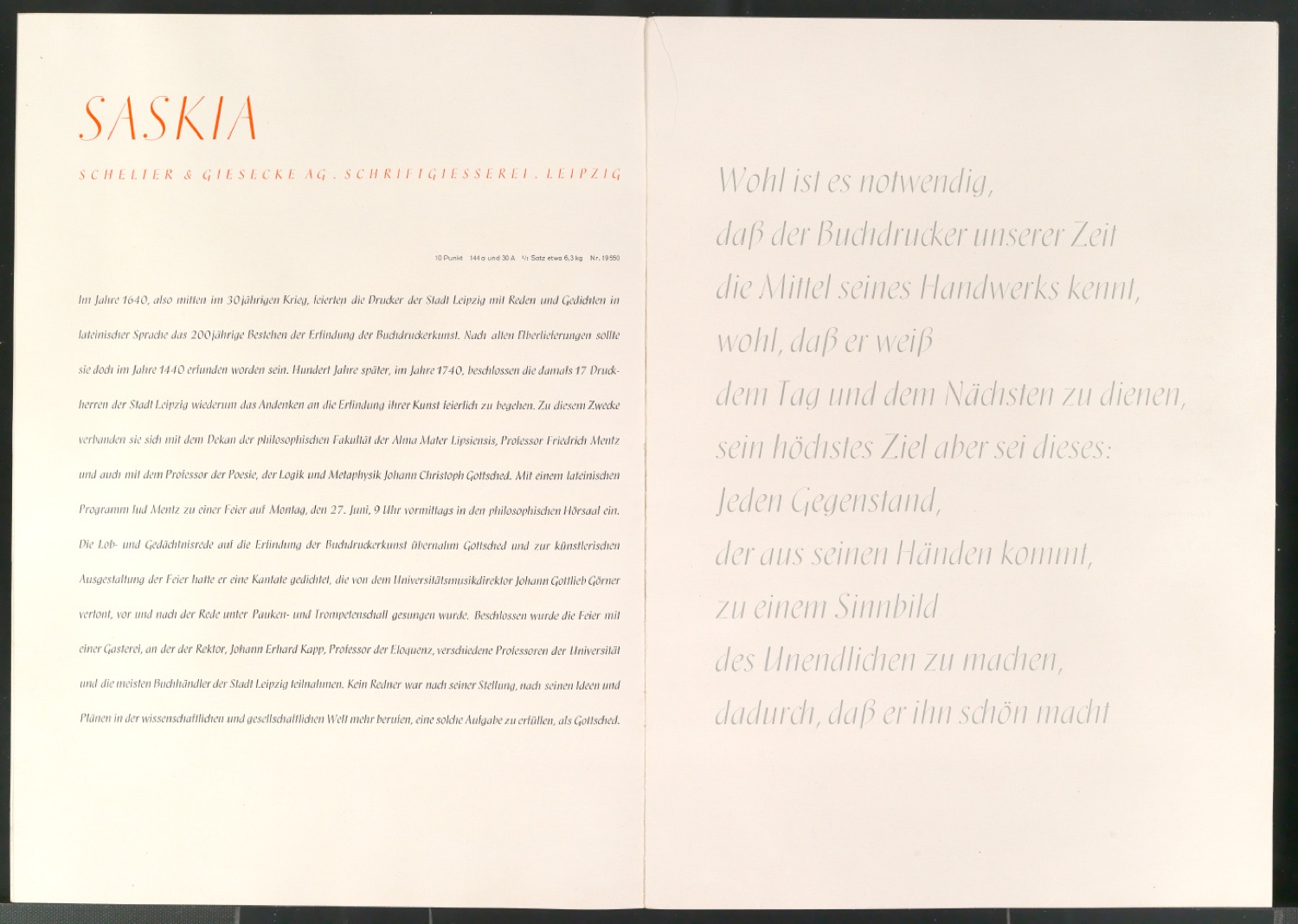 Schriftproben und Probedrucke der Saskia — Blatt 4