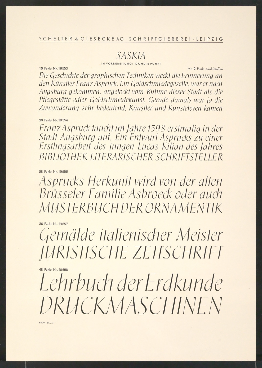 Schriftproben und Probedrucke der Saskia — Blatt 24