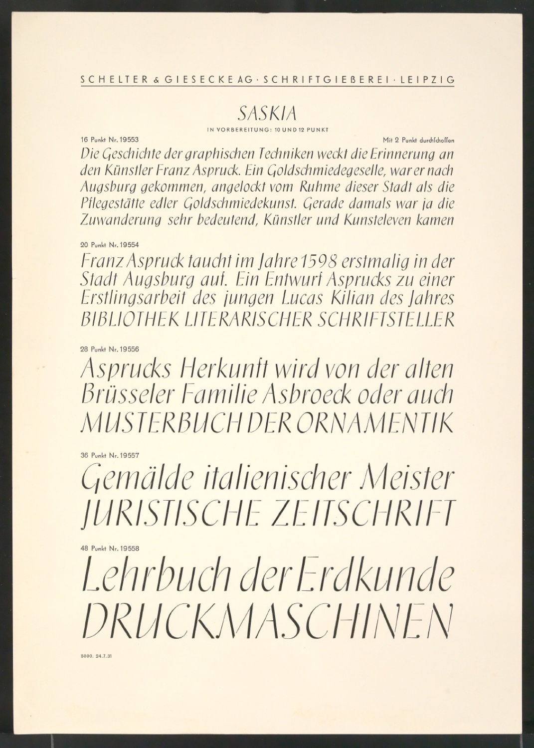 Schriftproben und Probedrucke der Saskia — Blatt 26