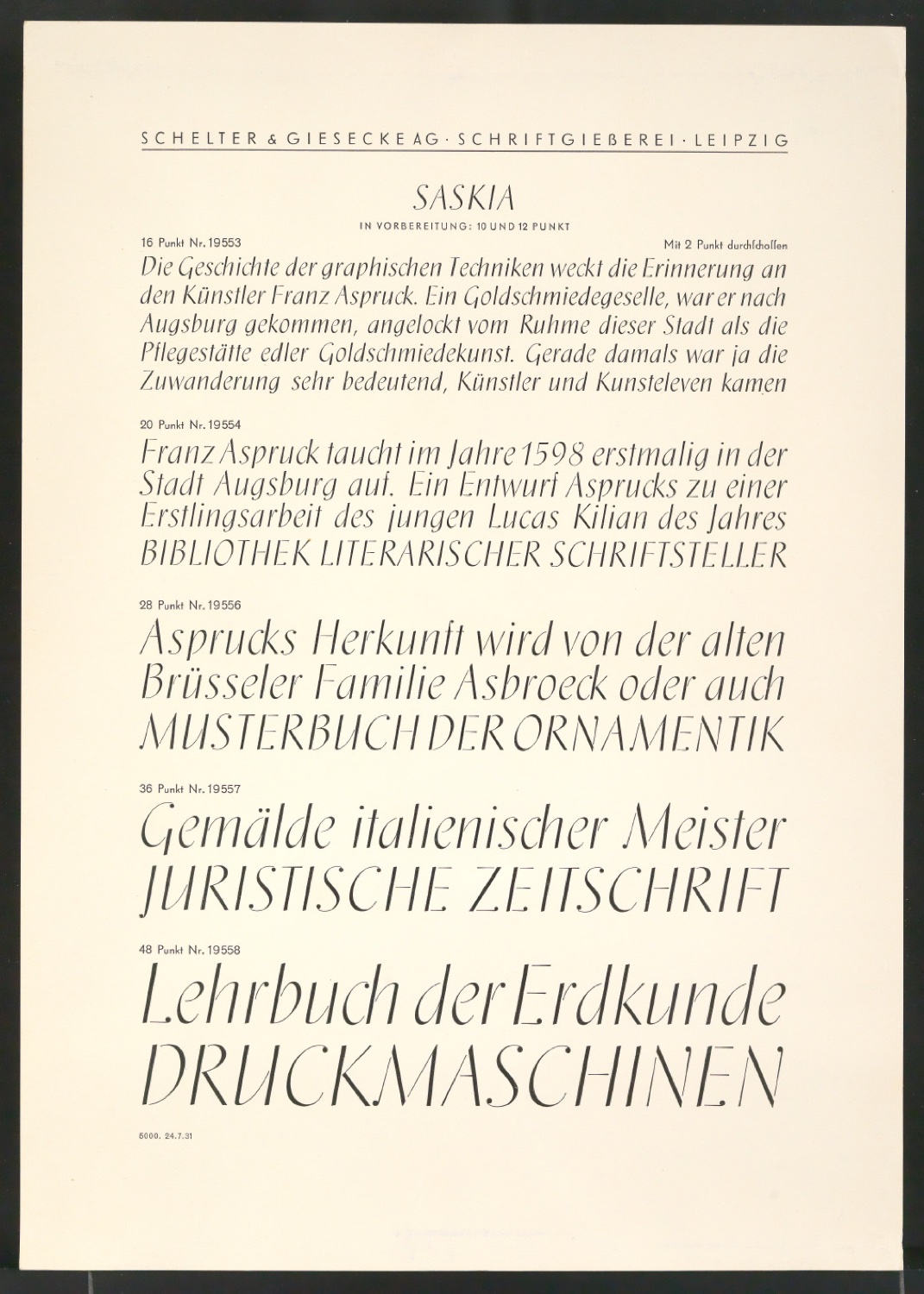 Schriftproben und Probedrucke der Saskia — Blatt 28